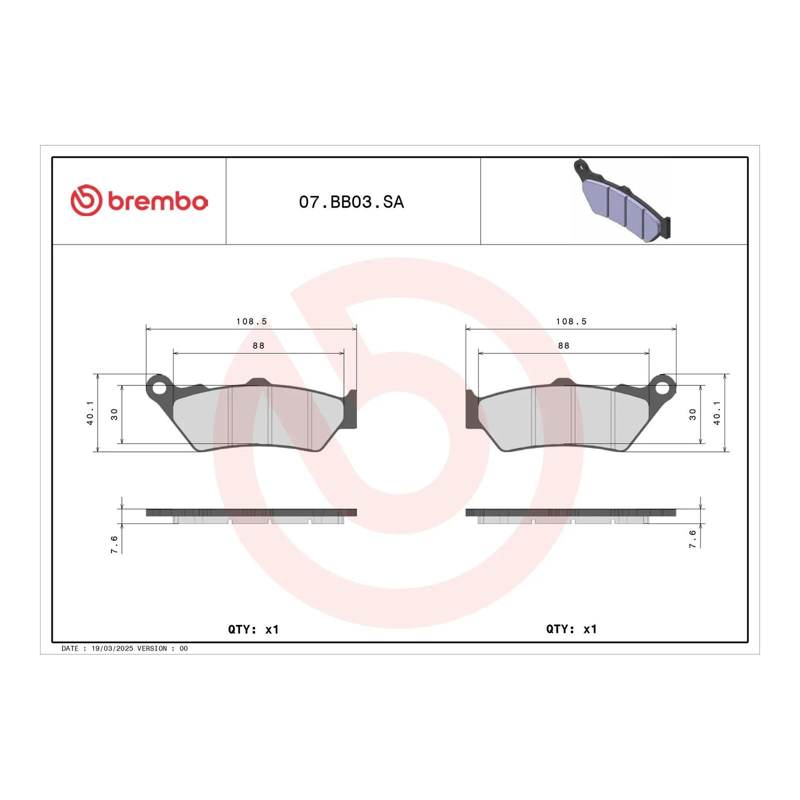 Brembo Prime Brake Pad Sinter Front 07BB03SA
