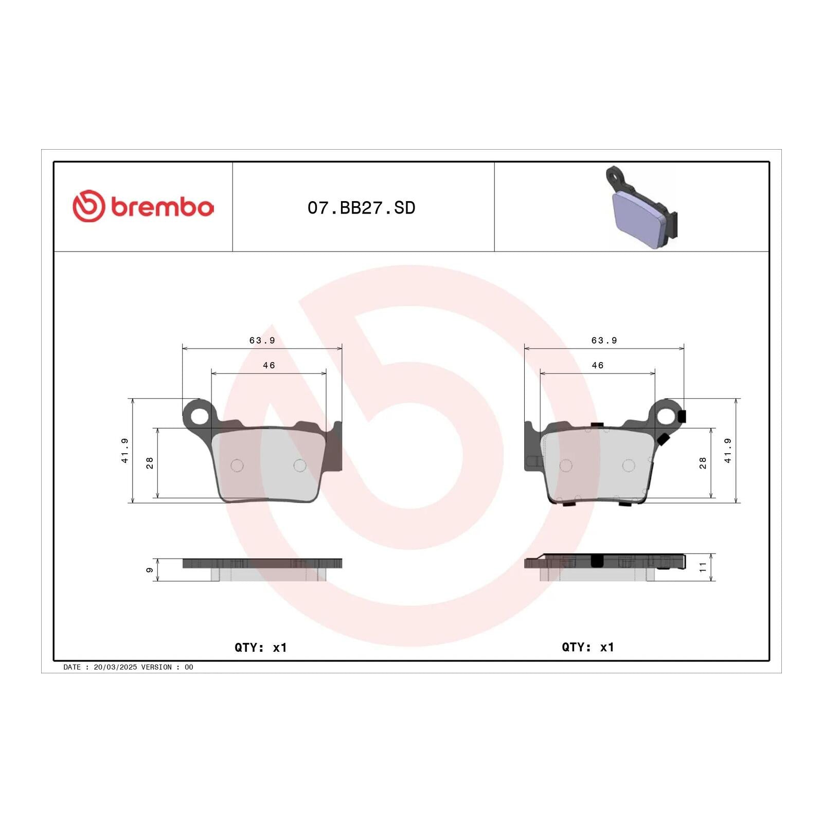 Brembo Prime Brake Pad Sinter Rear 07BB27SD