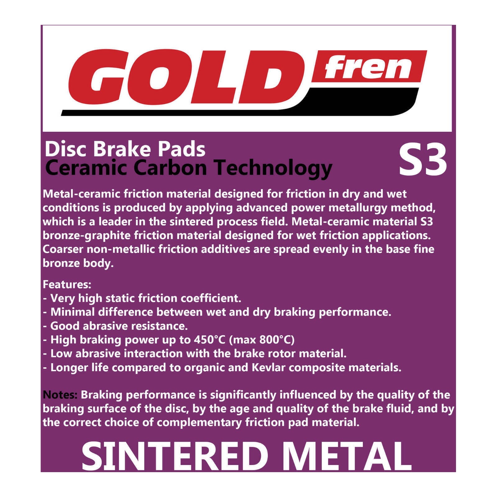 GOLDfren Brake Pads Sintered Sports GF085 - S3 ( PH32 )