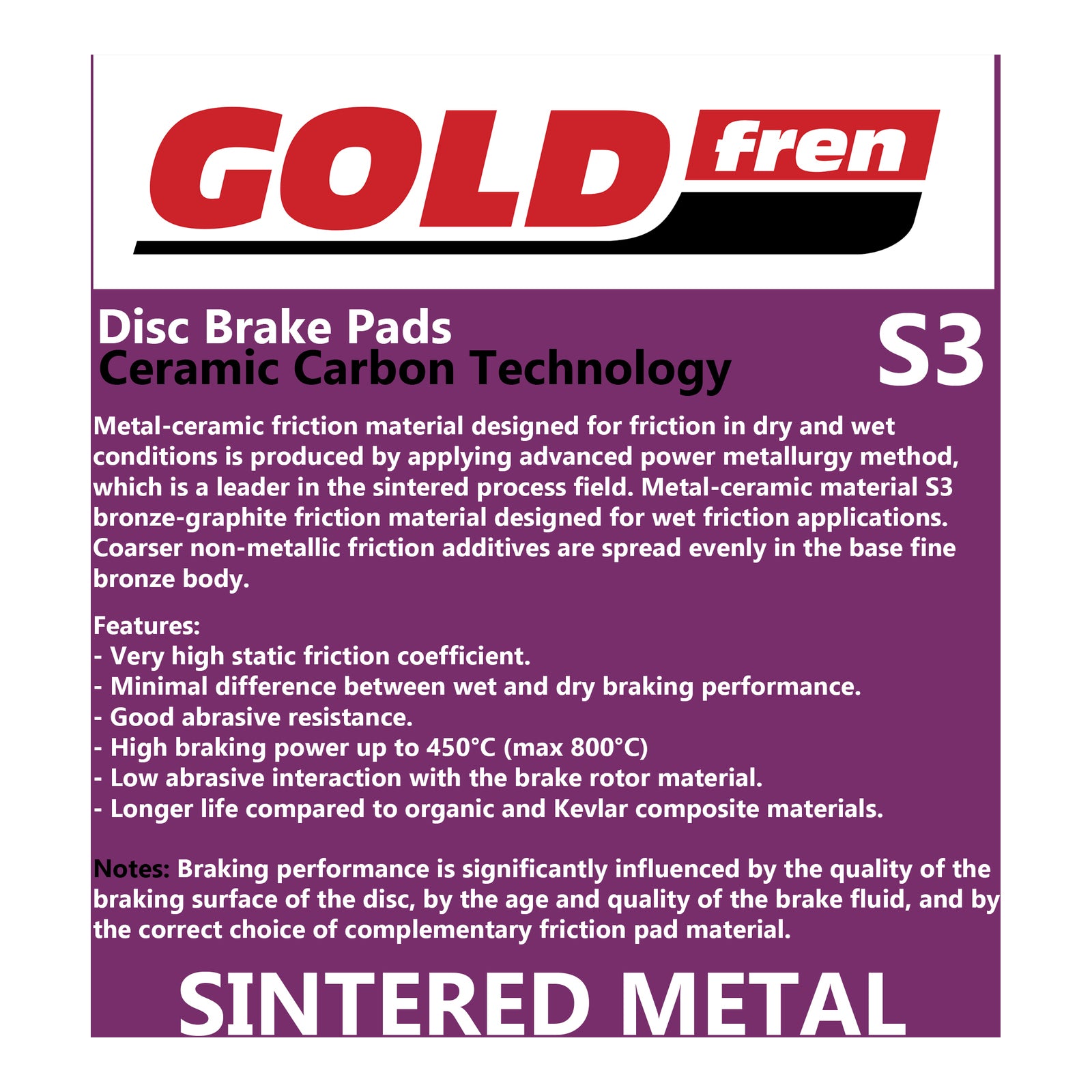 GOLDfren Brake Pads Sintered Sports GF257 - S3 ( PH340 )
