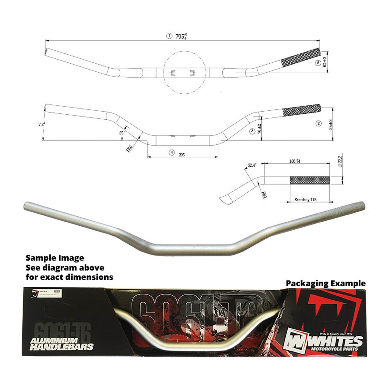 Whites Handlebar Taper AL6061 Silver CR High 1 1/8 (28.6mm)