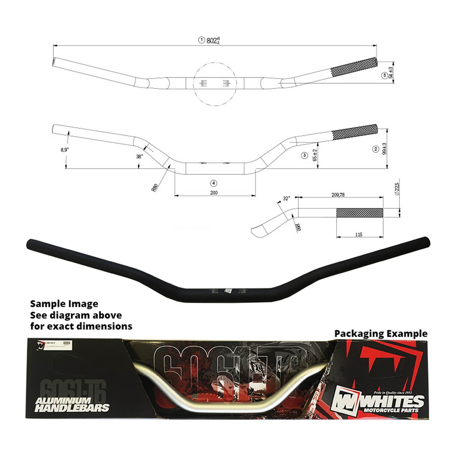 Whites Handlebar Taper AL6061 Black CR125 / CRF250/450 / KX250/450